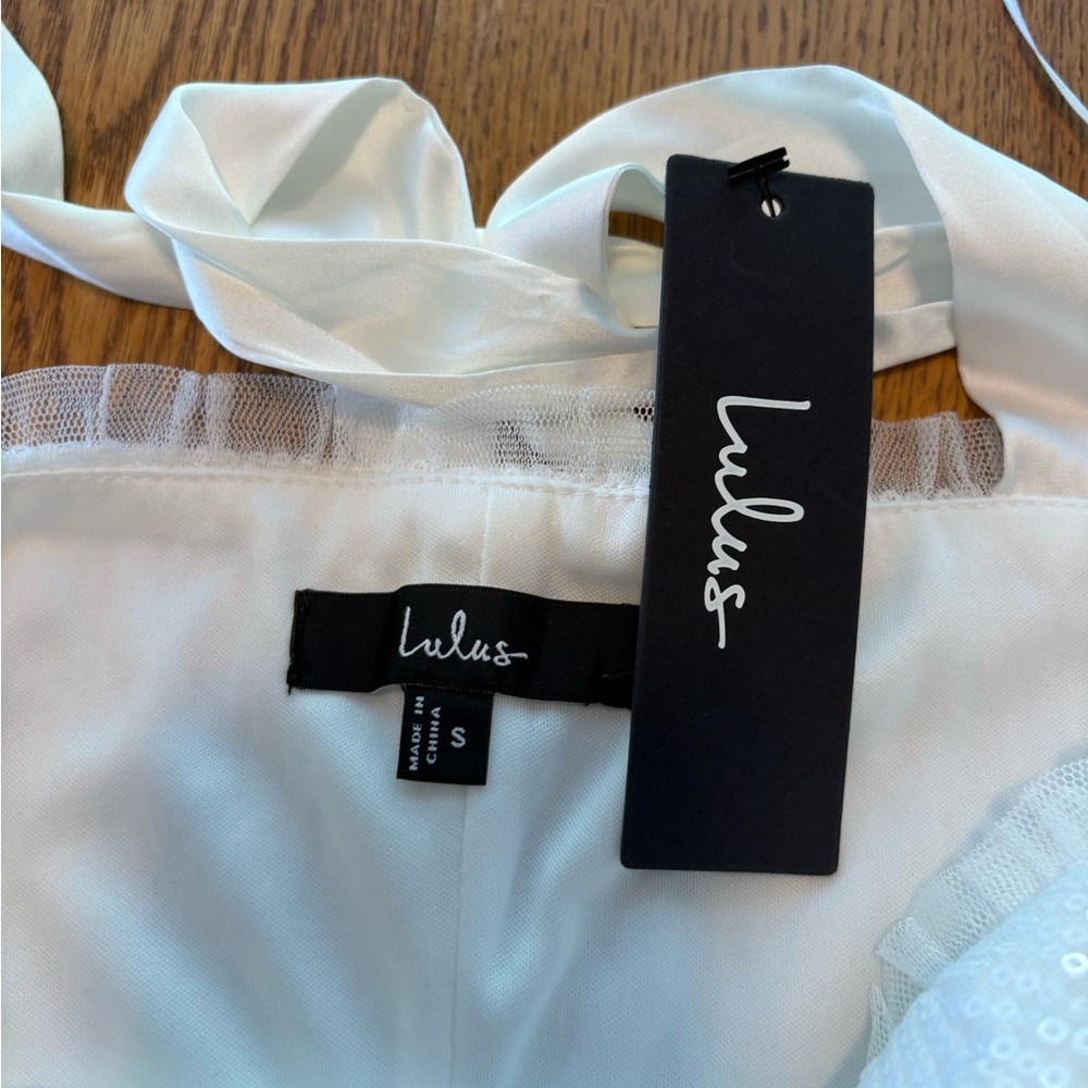 Lulus NWT Glowing Intentions White Sequin Bustier Tie-strap Mini Dress - Size S - Picture 12 of 15